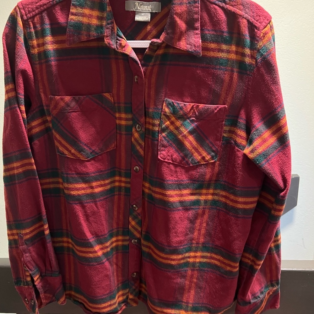 Natural Reflections Red and Green Plaid Button Down Shirt #126